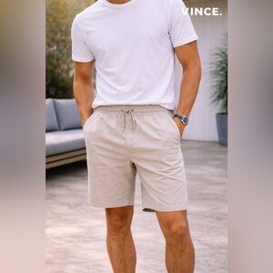 Vince Men's Light Taupe Drawstring Hybrid Shorts. BB9